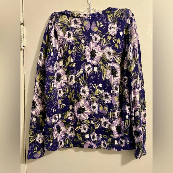 Talbots Purple Floral Crewneck Button Front Cardigan Size Medium Petite - Picture 7 of 10